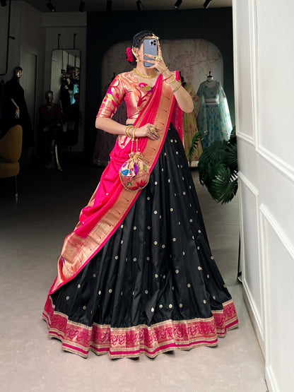 Black color jacquard silk lehenga choli with dupatta online shopping