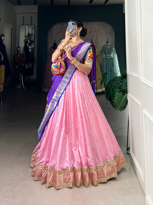 Light pink color jacquard silk lehenga choli for wedding