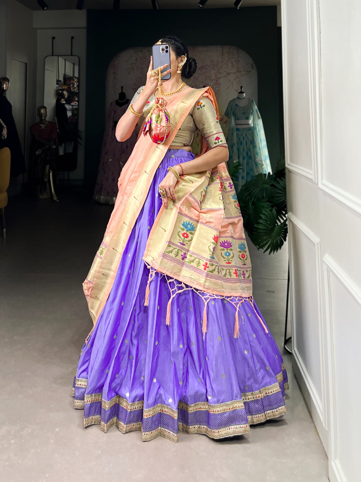 Blue color jacquard silk lehenga choli with dupatta online shopping