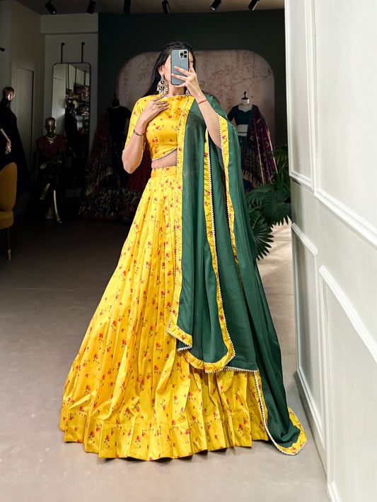 Yellow color tussar silk lehenga choli online shopping