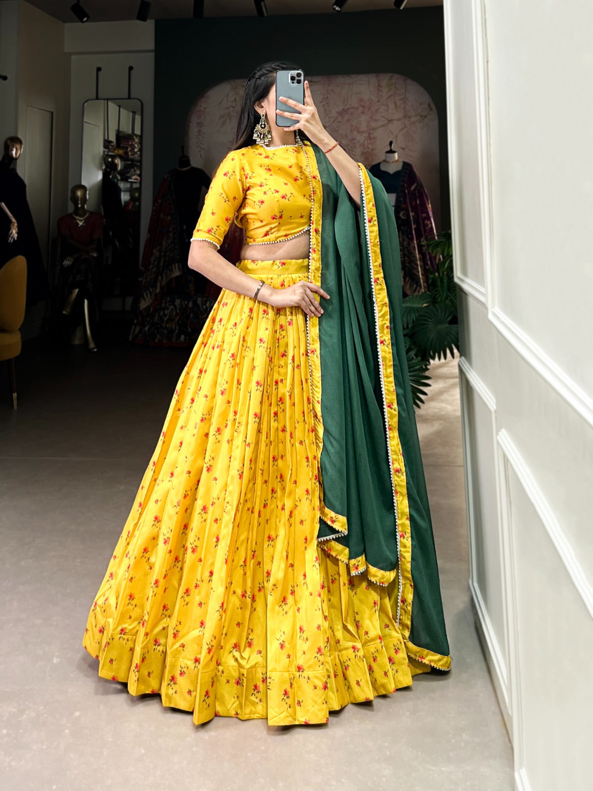 Yellow color tussar silk lehenga choli with dupatta images