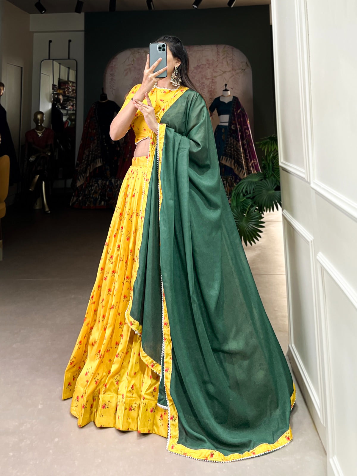 Yellow color tussar silk lehenga choli with dupatta price