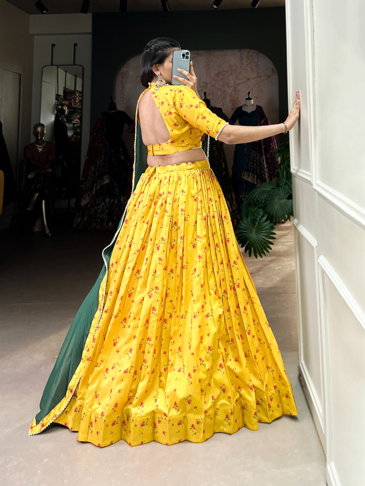 Yellow color tussar silk lehenga choli for party