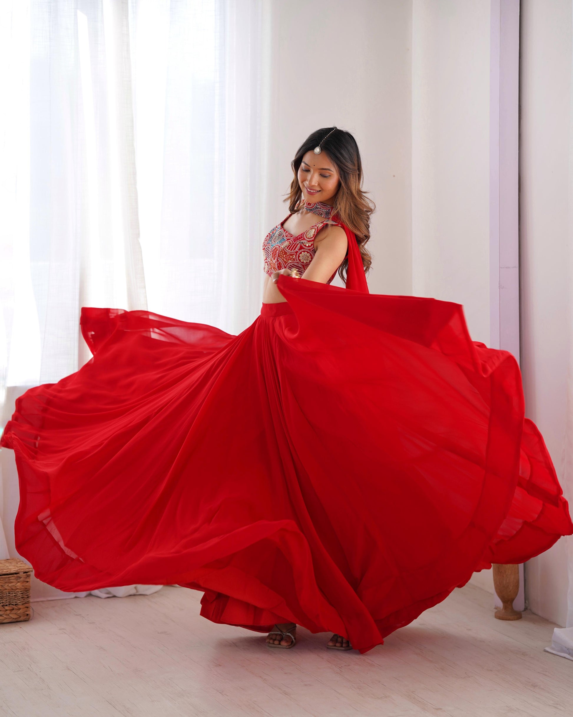 Red color georgette lehenga choli images