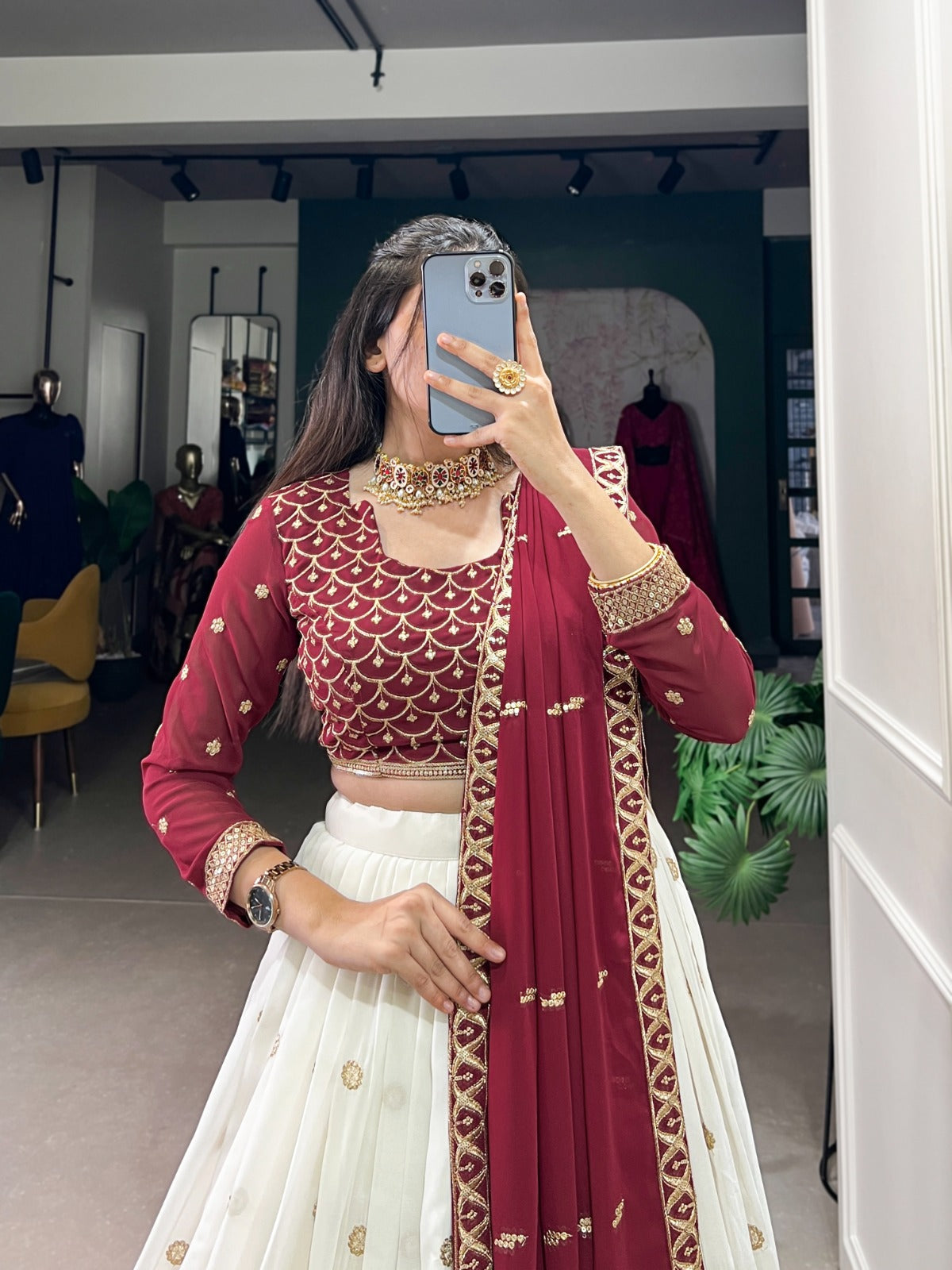 White color georgette lehenga choli with dupatta price