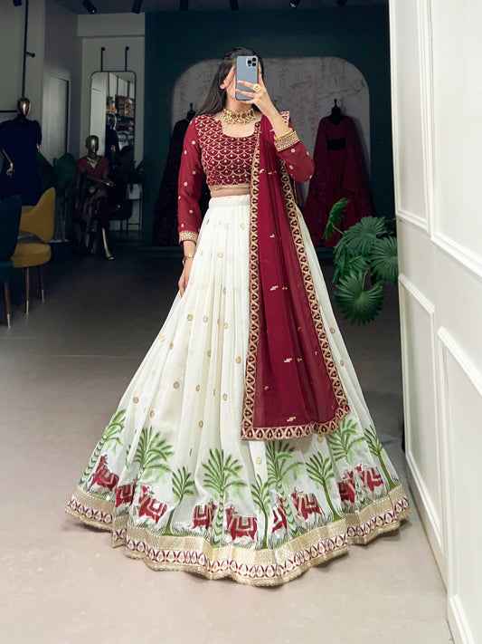 White color georgette lehenga choli for women