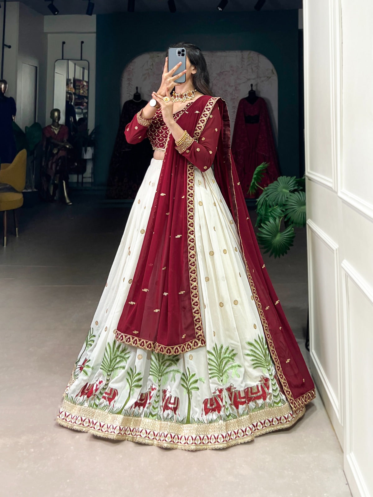 White color georgette lehenga choli with dupatta online shopping