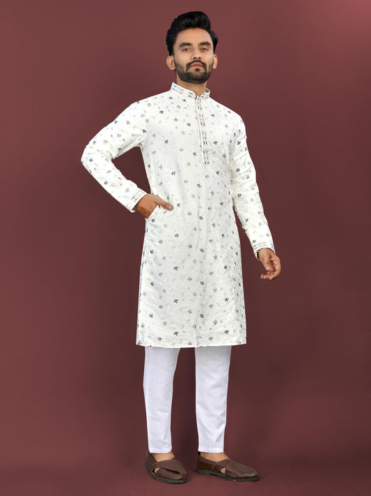 White color silky silk kurta for men's