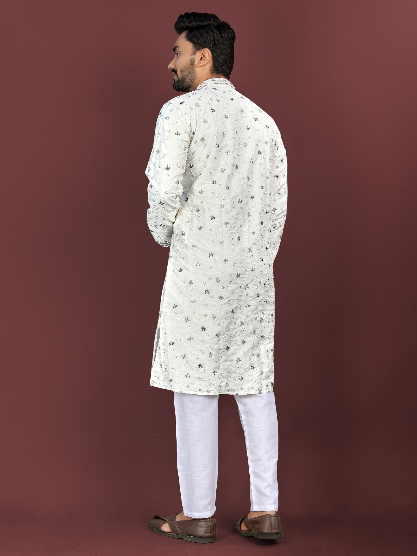 White color silky silk men's kurta with pajama online shopping