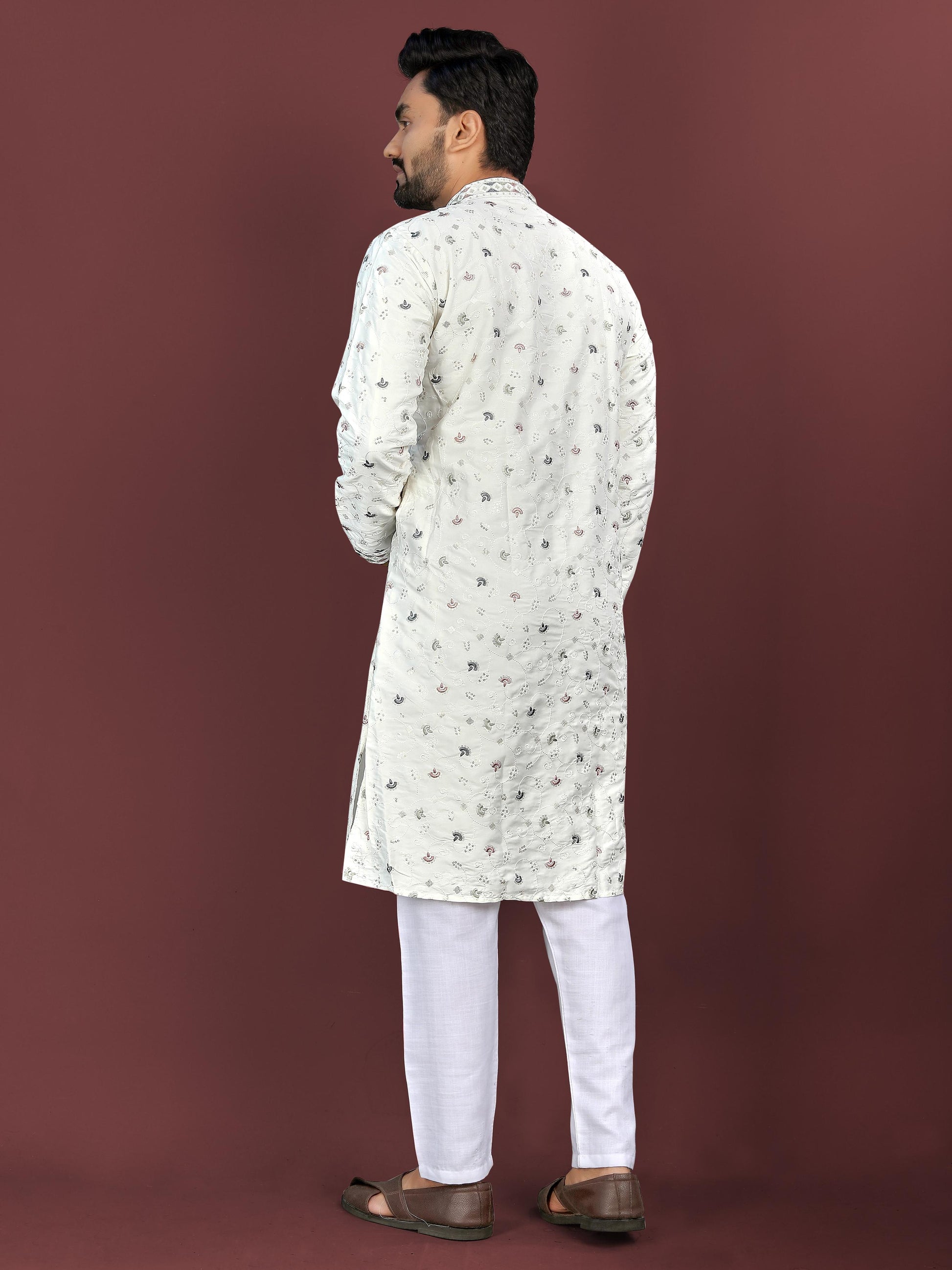 White color silky silk men's kurta with pajama online shopping