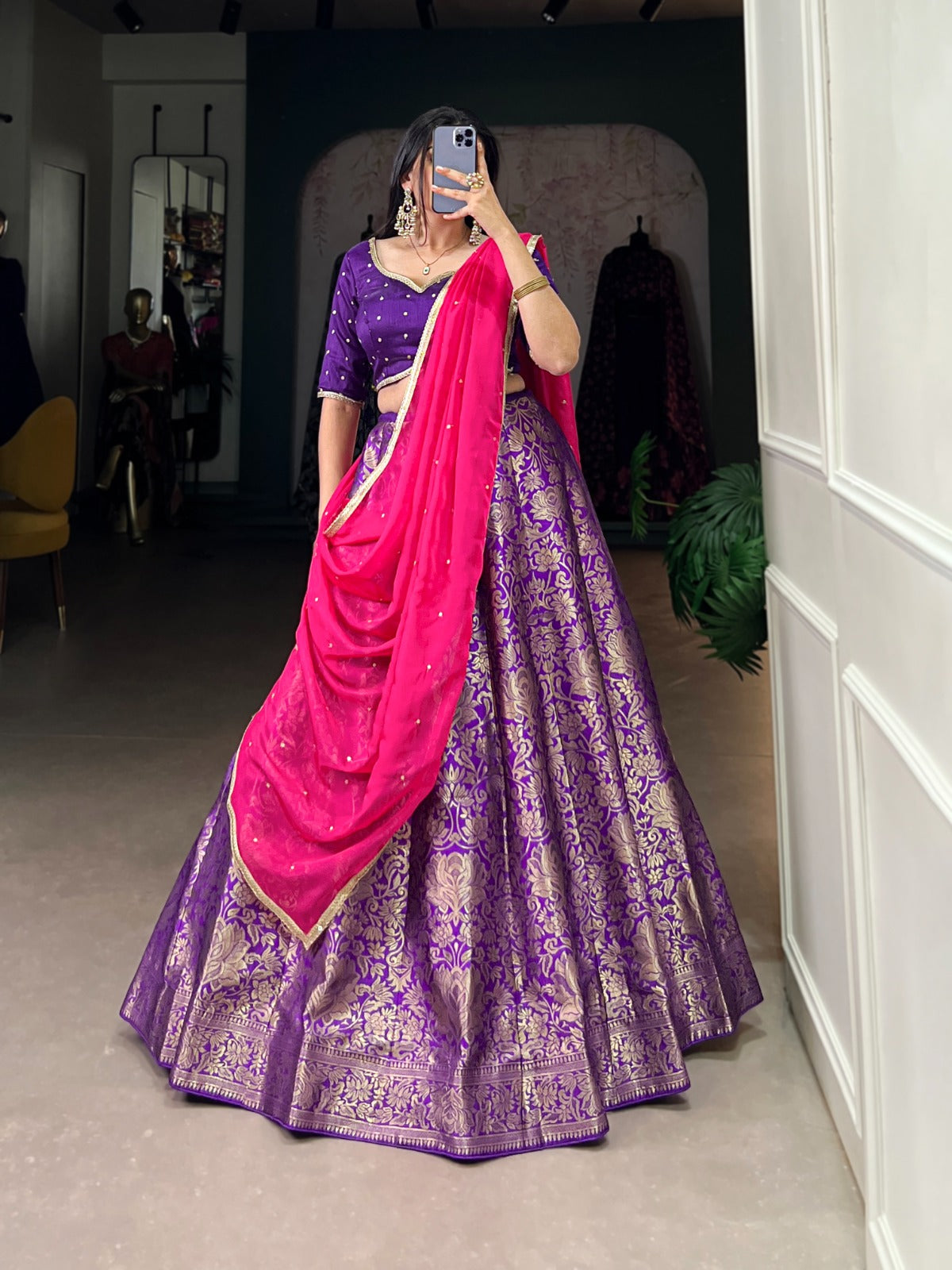 Purple color jacquard silk lehenga choli for women