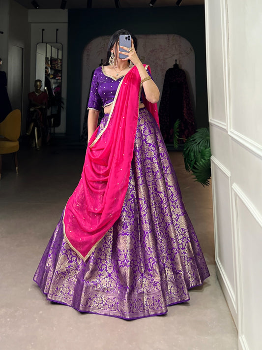 Purple color jacquard silk lehenga choli for women