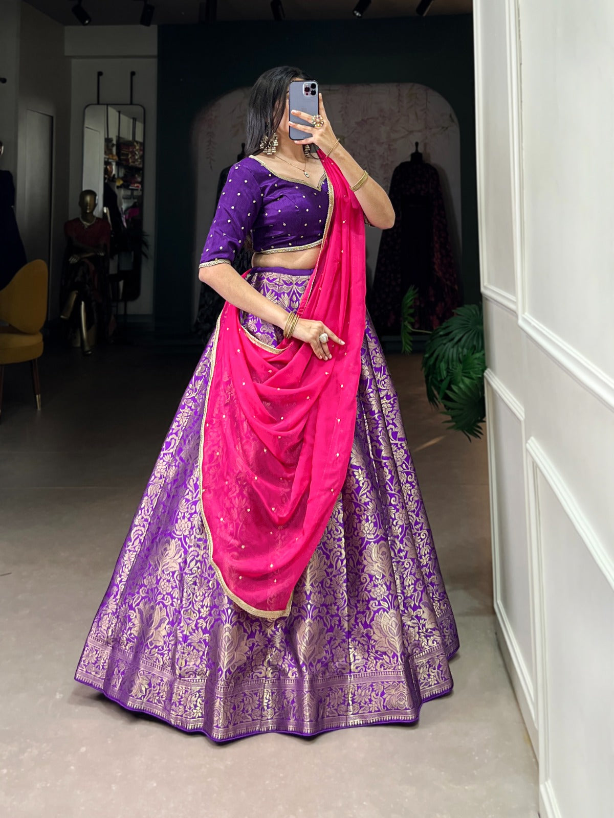 Purple color jacquard silk lehenga choli with dupatta online shopping