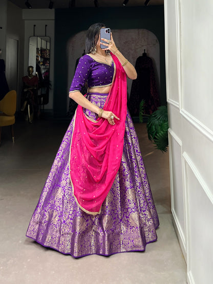 Purple color jacquard silk lehenga choli with dupatta online shopping