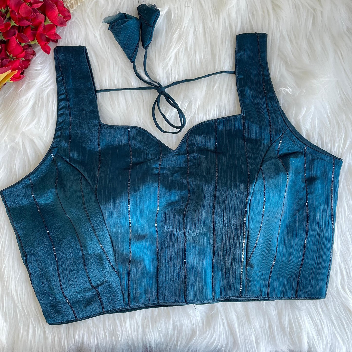 Teal blue color jimmy choo sarees blouse with images