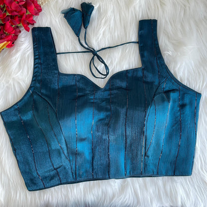 Teal blue color jimmy choo sarees blouse with images