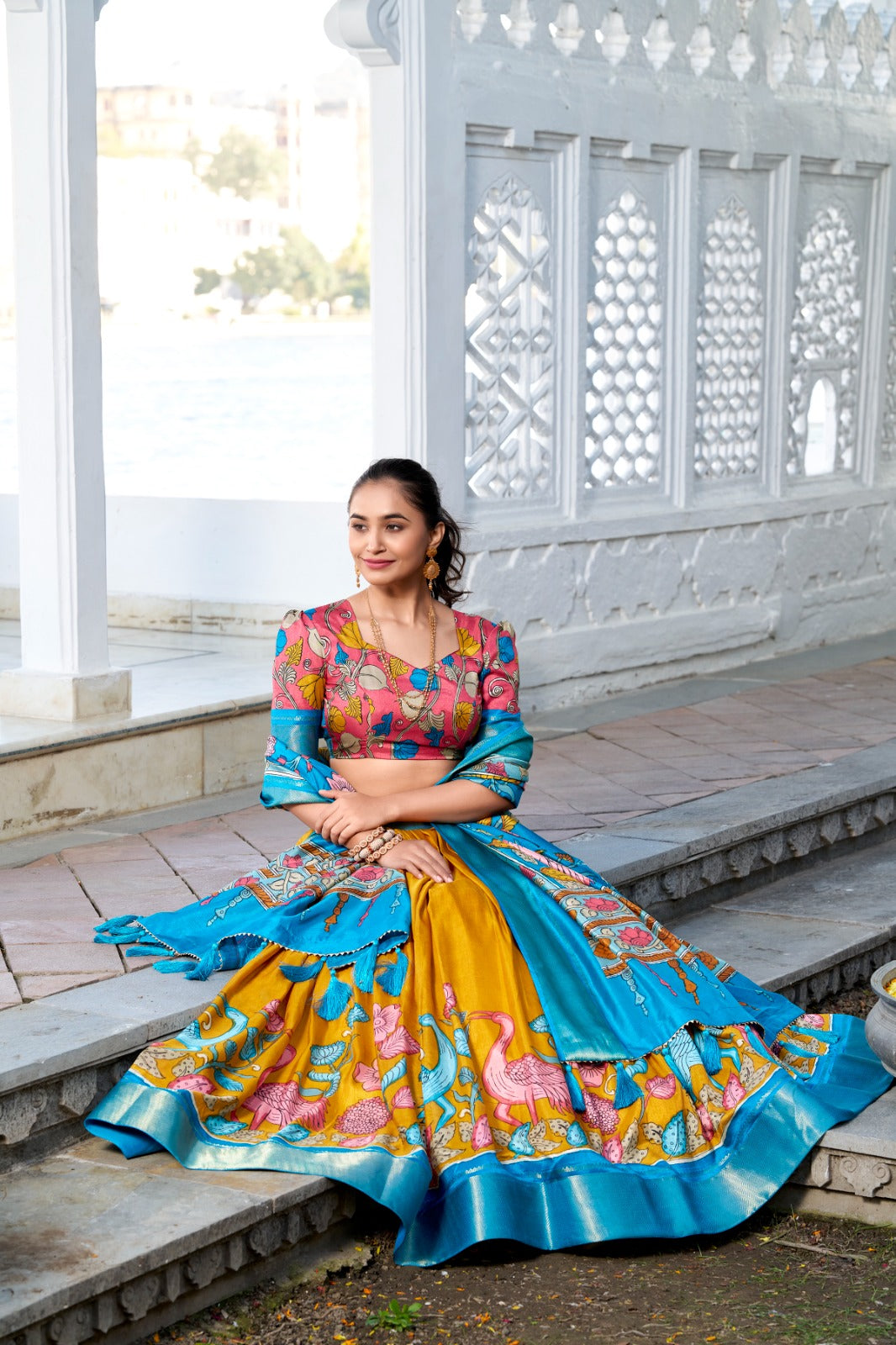 Yellow color dola silk printed lehenga choli with dupatta