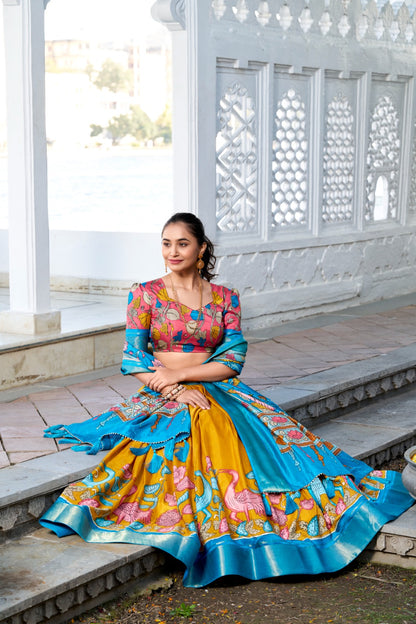 Yellow color dola silk printed lehenga choli with dupatta