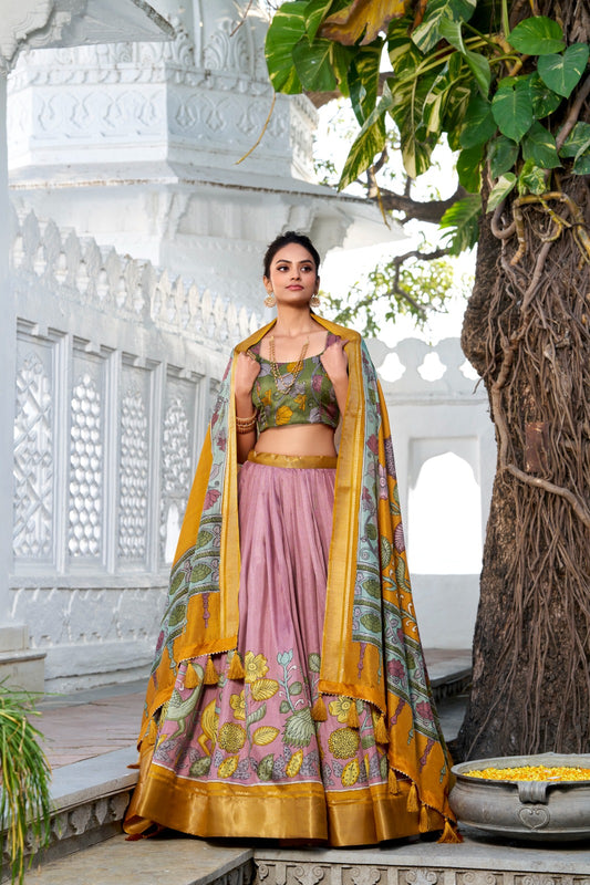Onion color dola silk lehenga choli for women