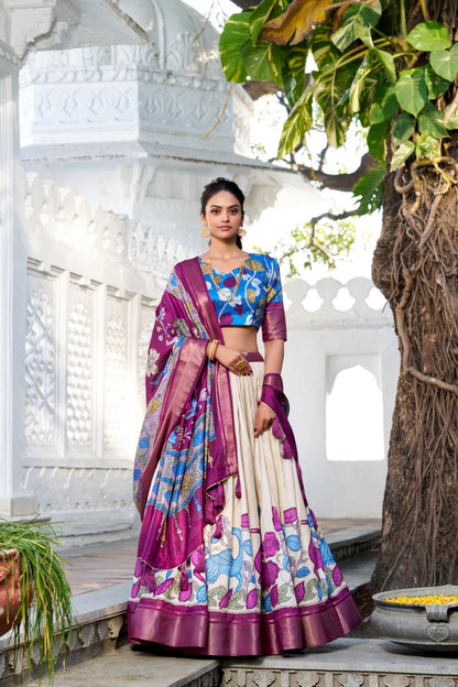 Off white color dola silk printed lehenga choli for women