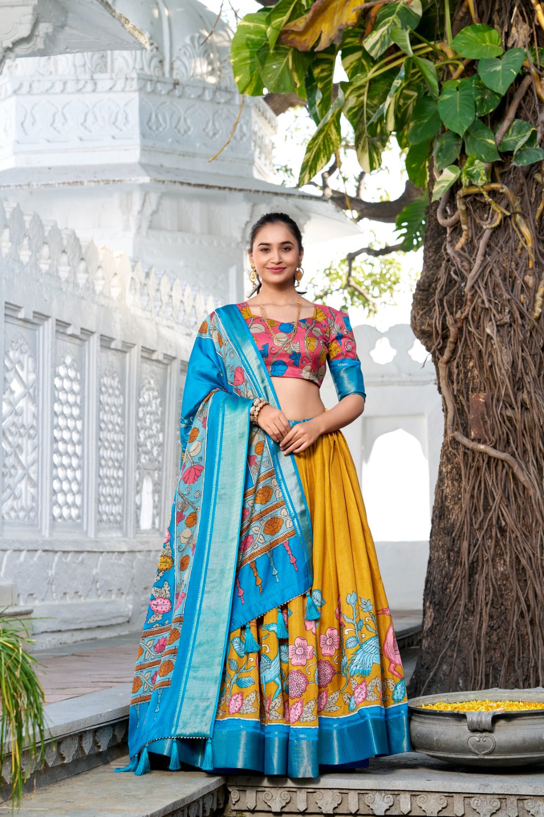 Yellow color dola silk printed lehenga choli 