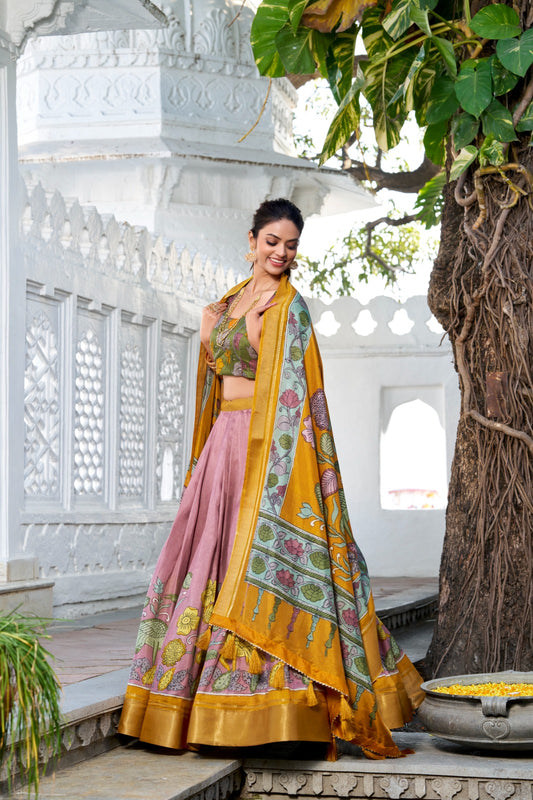 Onion color dola silk lehenga choli with dupatta images