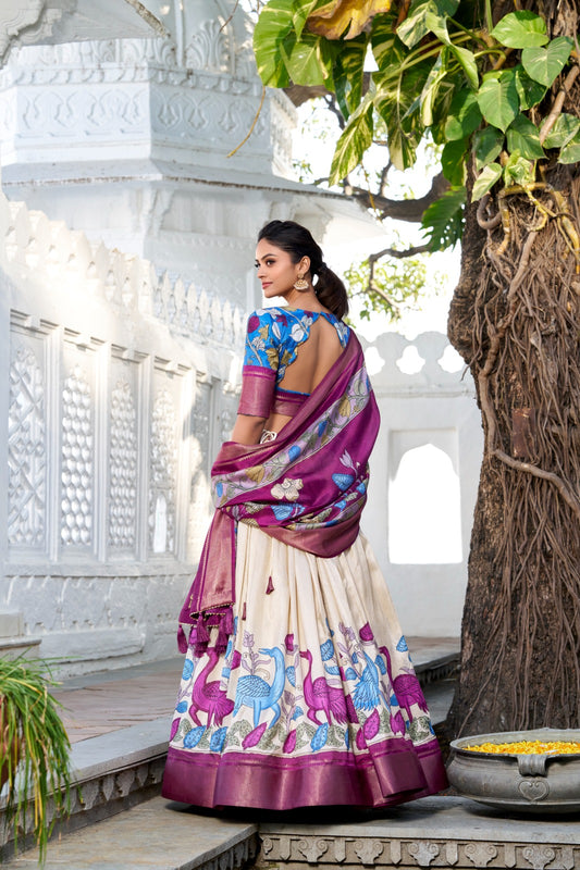 Off white color dola silk printed lehenga choli with dupatta