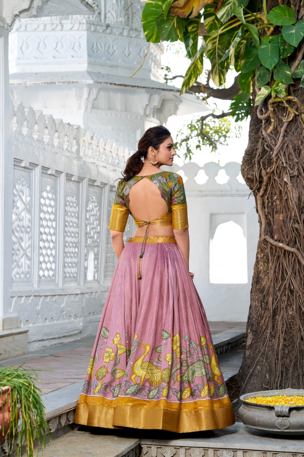 Onion color dola silk lehenga choli with dupatta online