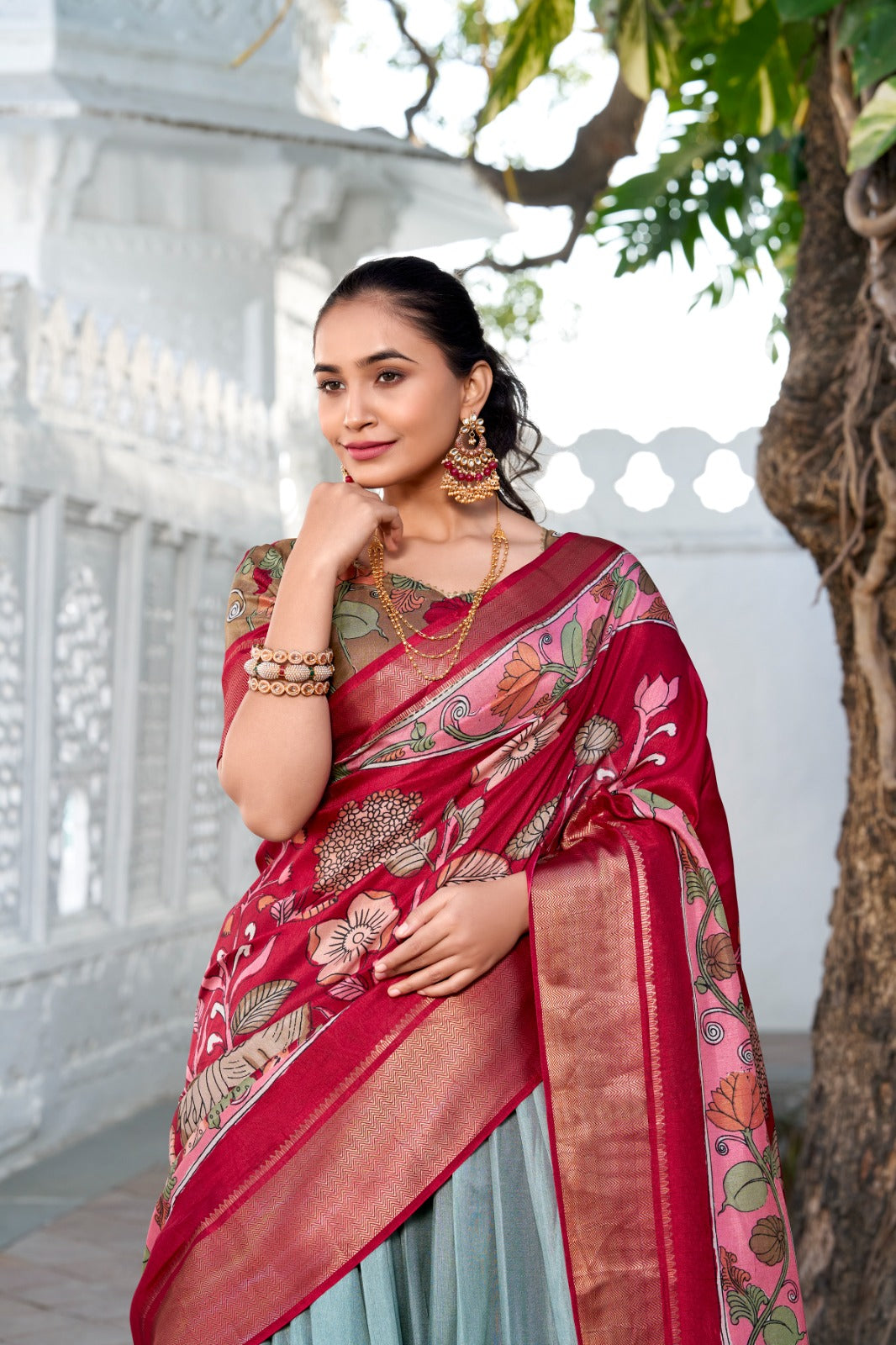 Sea green color dola silk printed lehenga choli for wedding