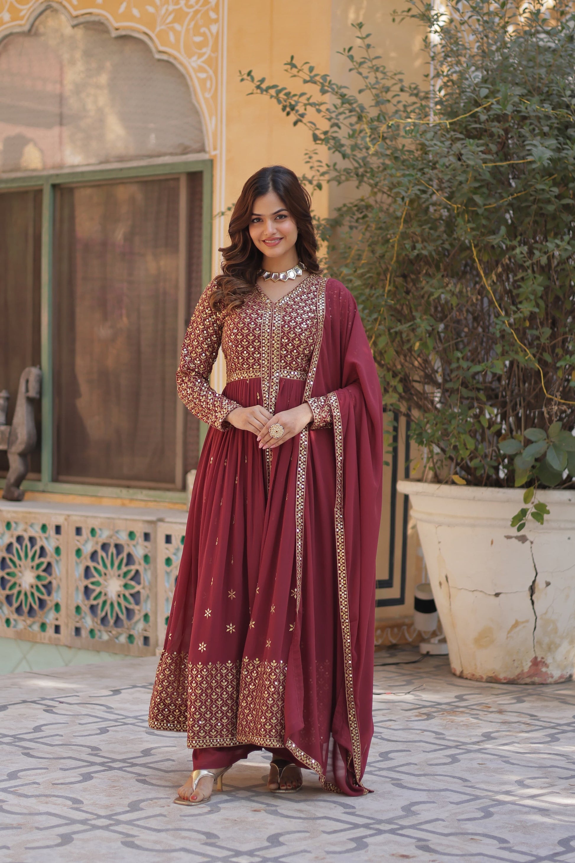 Gajri Color Georgette Readymade Stitched Sharara Suit for party