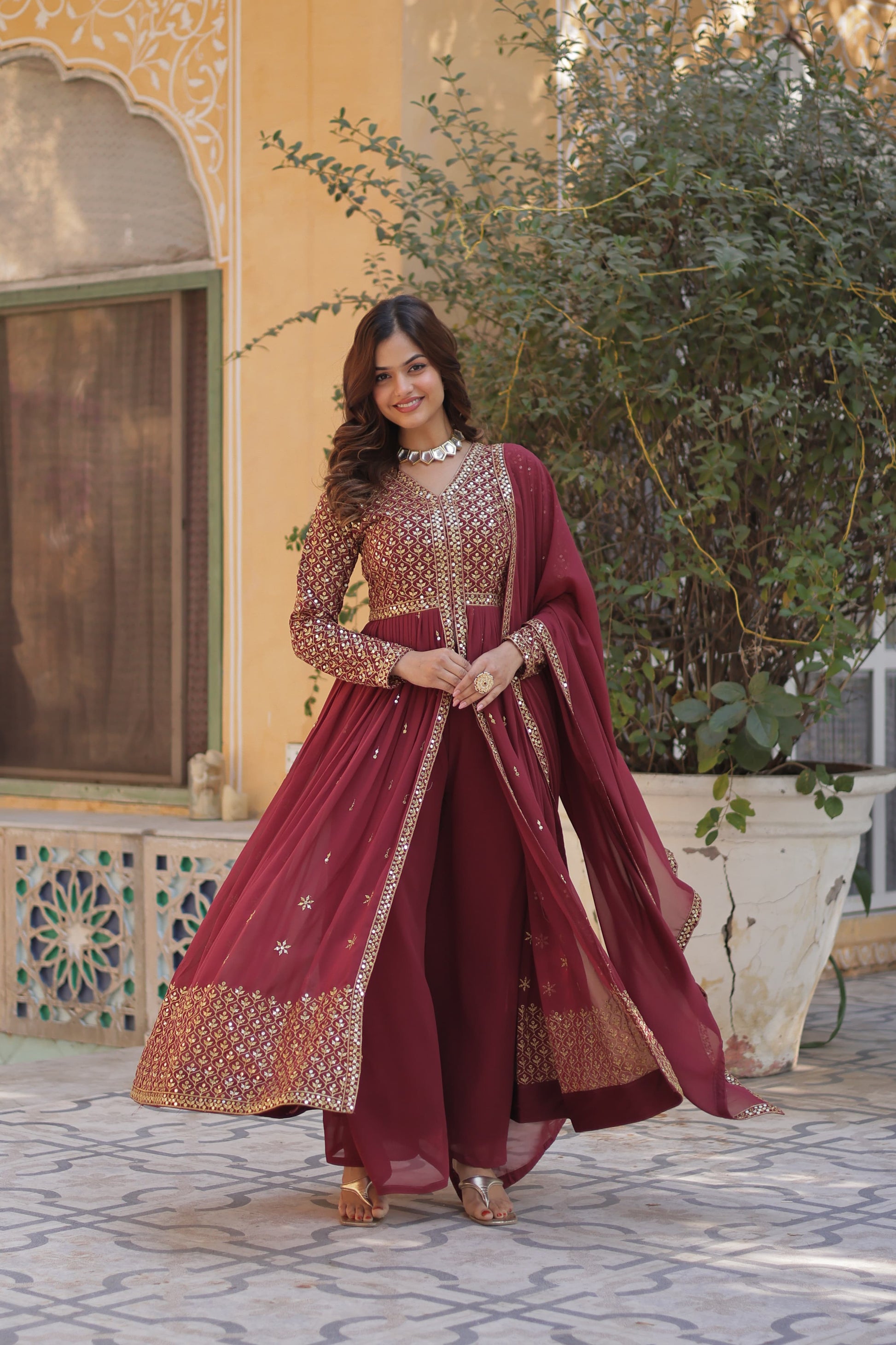 Gajri Color Georgette Readymade Stitched Sharara Suit images