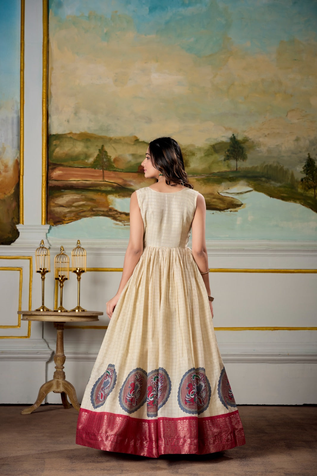 Red color dola silk long gown with koti design
