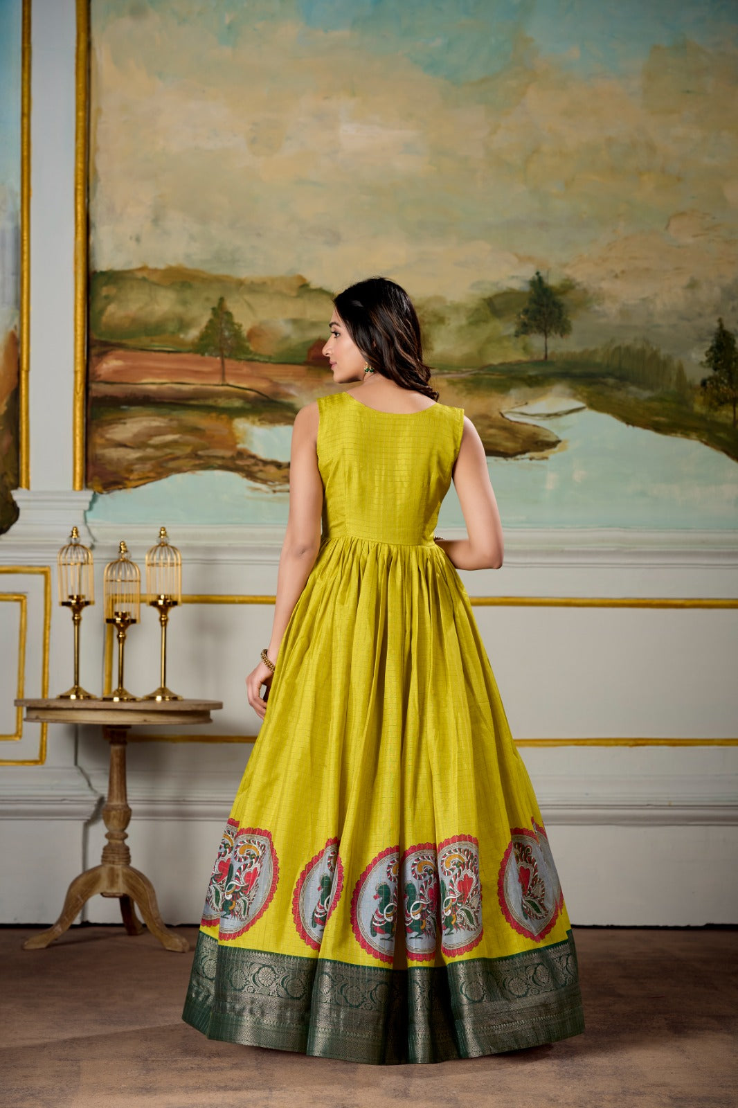 Parrot color dola silk anarkali gown with koti images