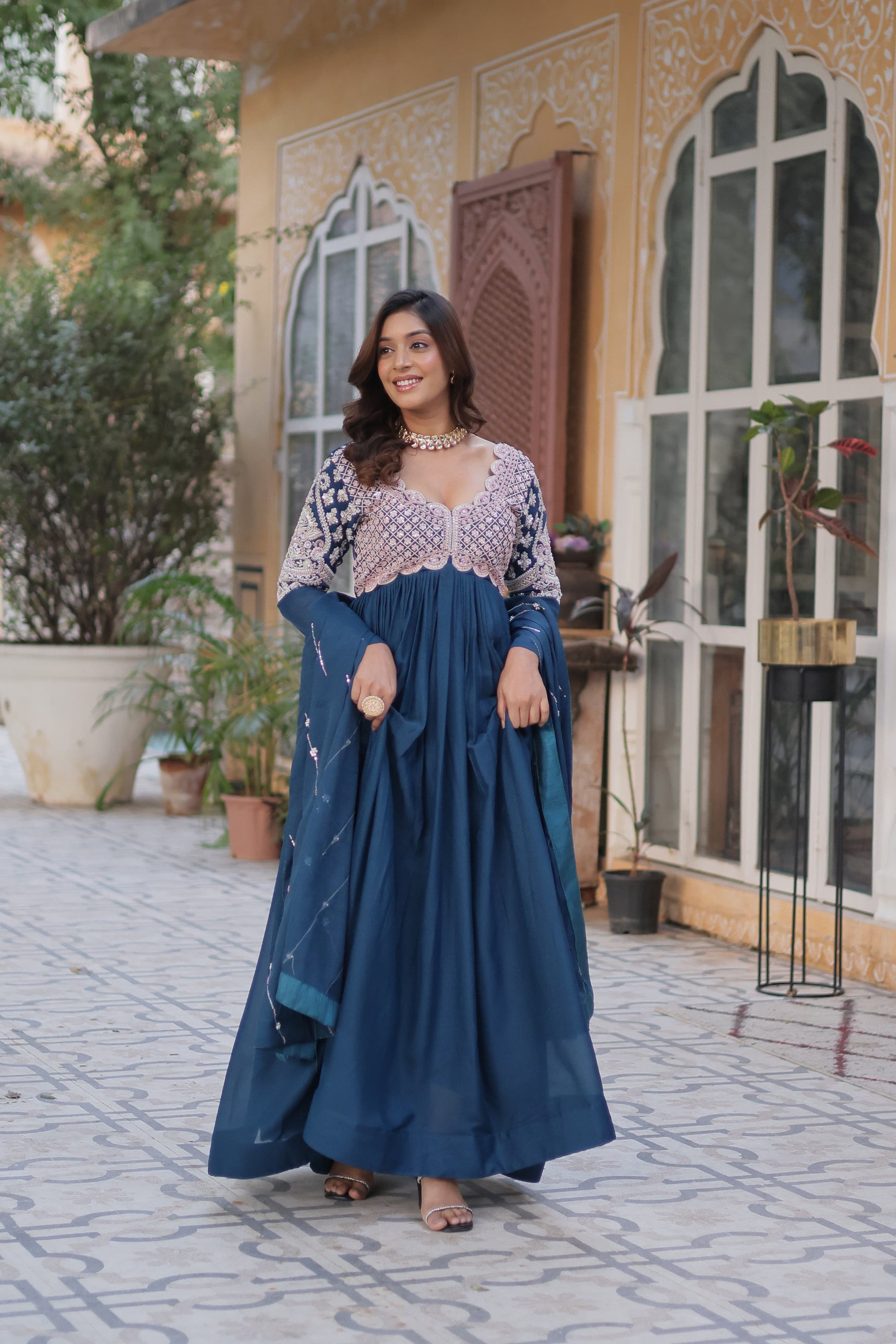 Rama color star georgette long gown for women