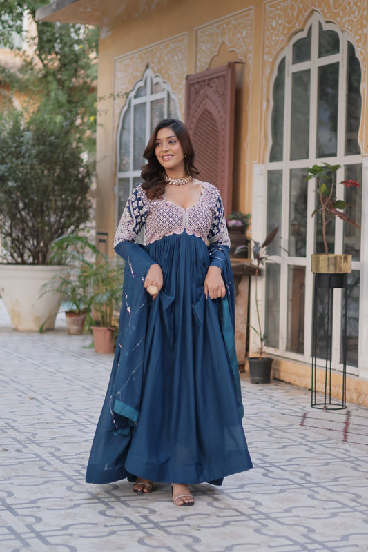 Rama color star georgette long gown for women