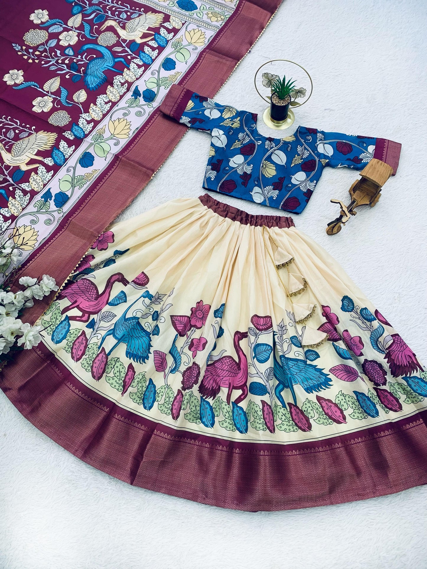 Cream color dola silk printed lehenga choli 