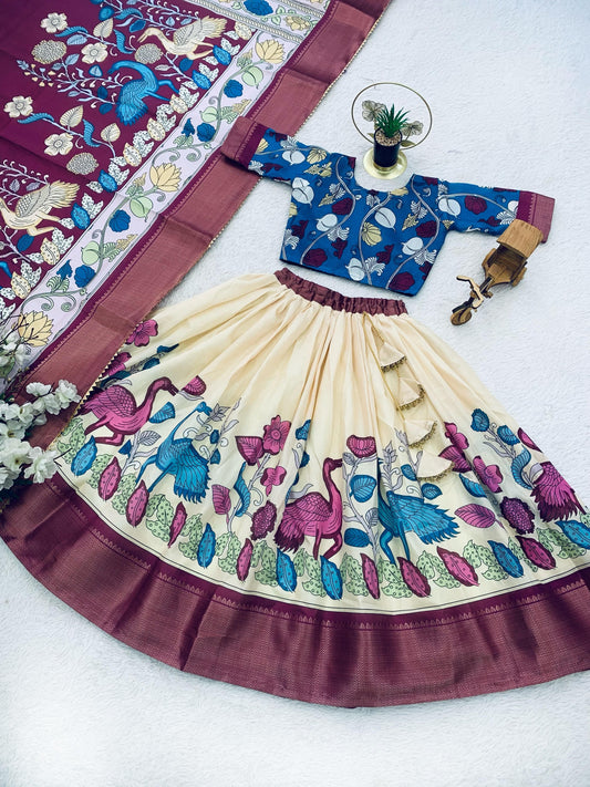 Cream color dola silk printed lehenga choli 