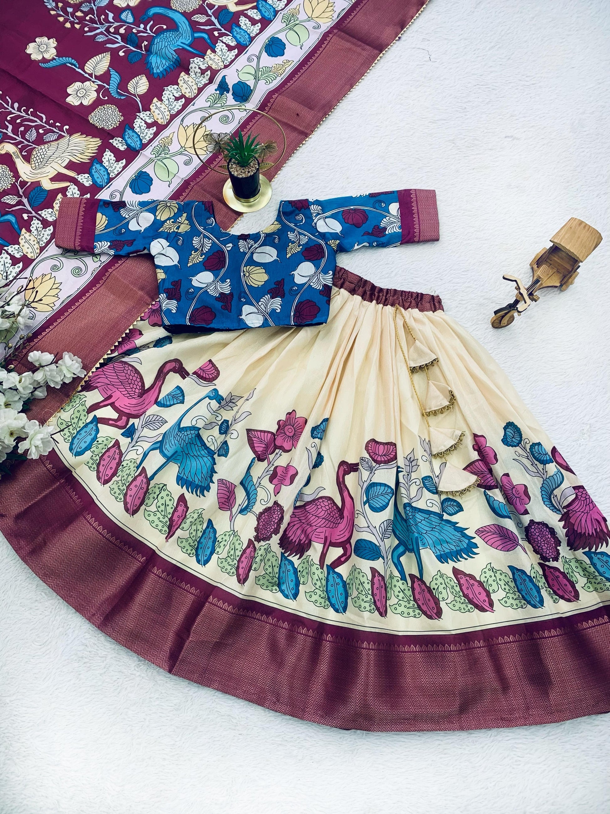 Cream color dola silk printed lehenga choli price