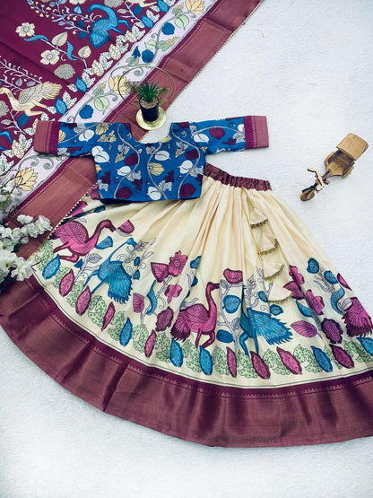 Cream color dola silk printed lehenga choli price