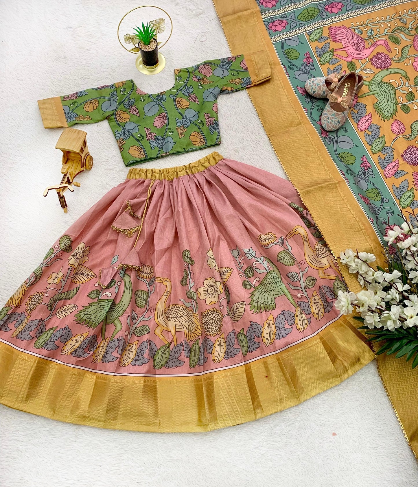 Peach color dola silk lehenga choli for girls