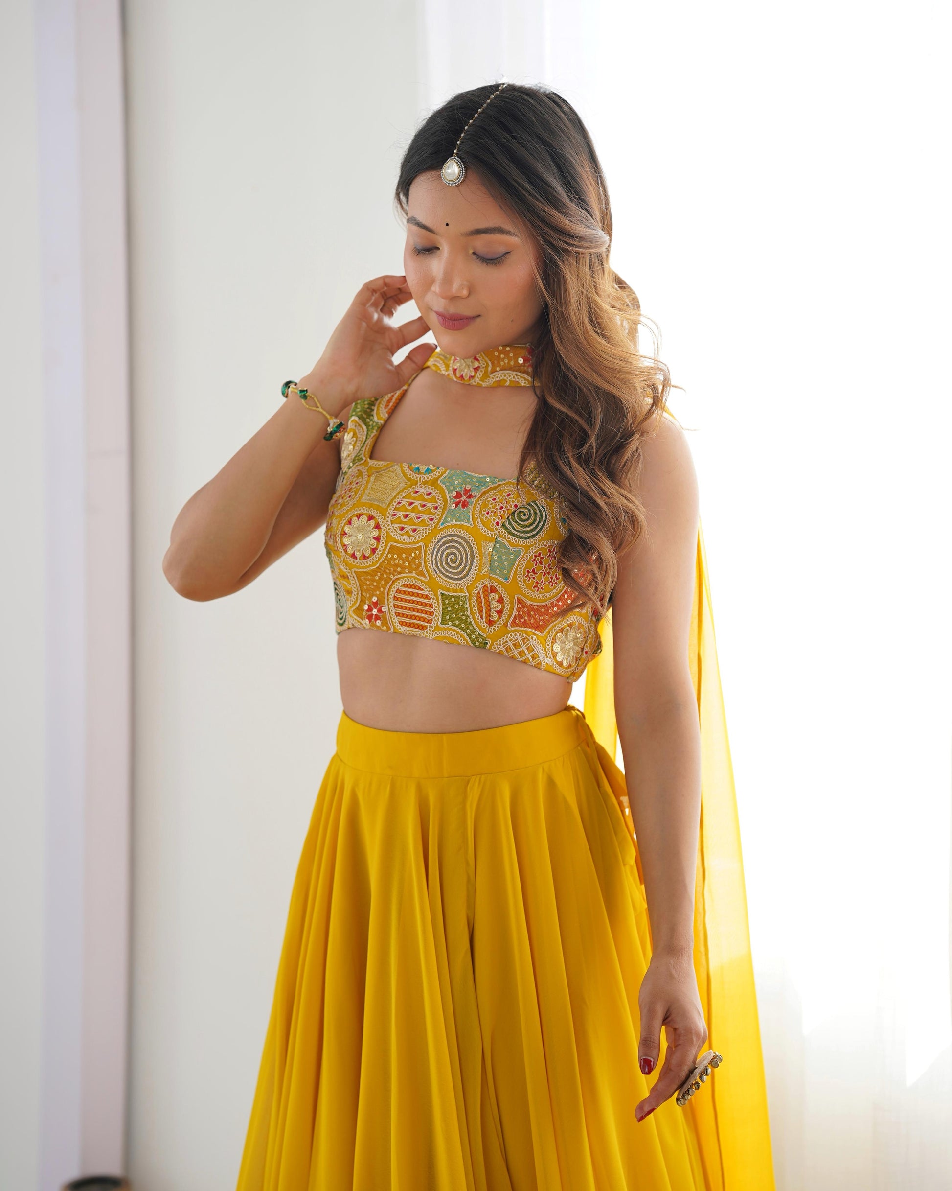 Yellow color georgette lehenga choli with dupatta design usa uk