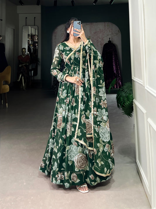 Green color marbel long gownfor women