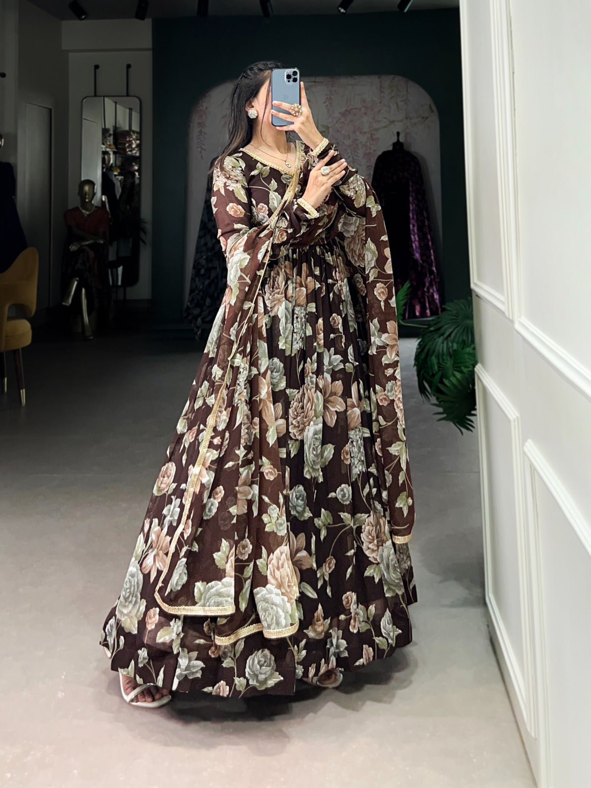 Brown color marbel long gown online