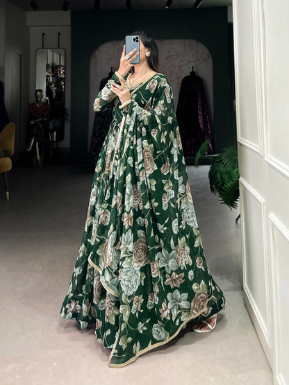 Green color marbel long gown for wedding