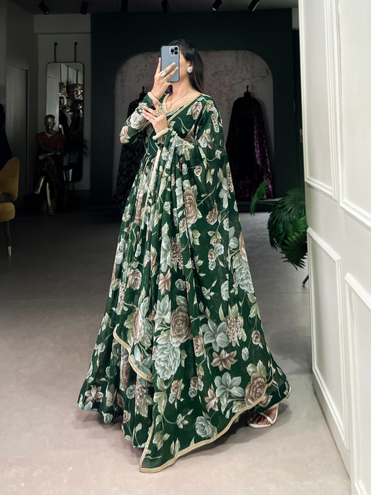 Green color marbel long gown for wedding