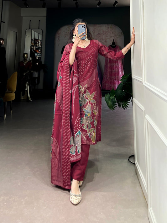 Maroon color roman silk salwar suit for women