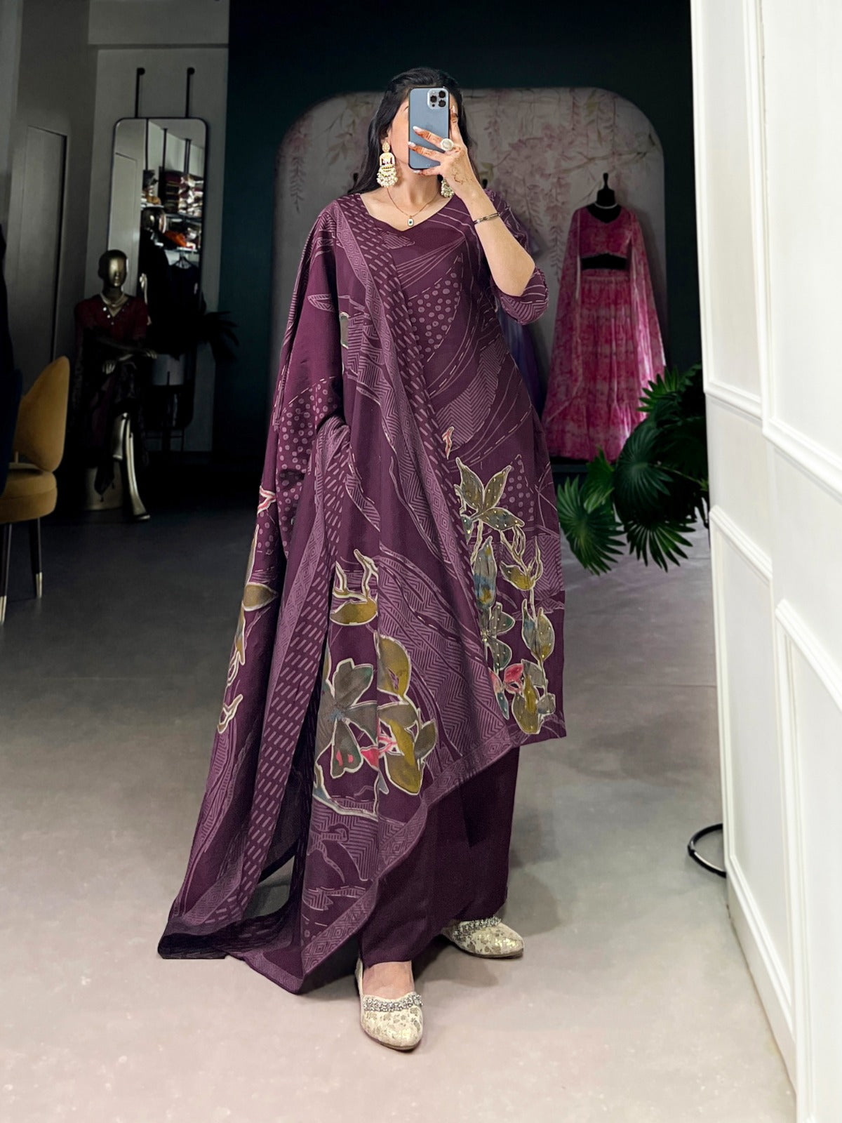 Wine color roman silk salwar suit with dupatta 