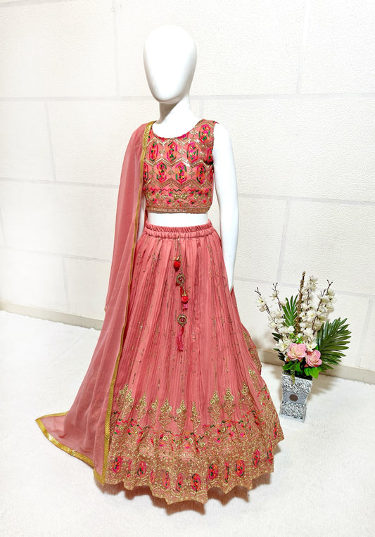 Orange color georgette lehenga choli for girls