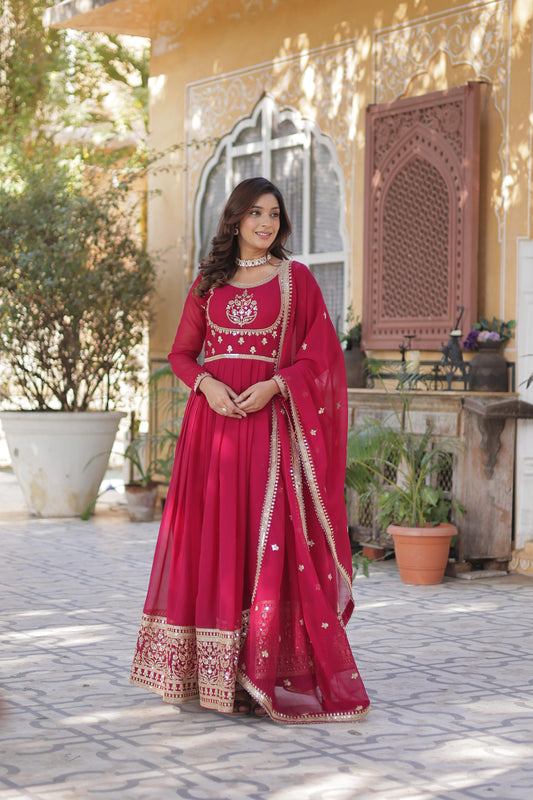 Pink color georgette long gown for women