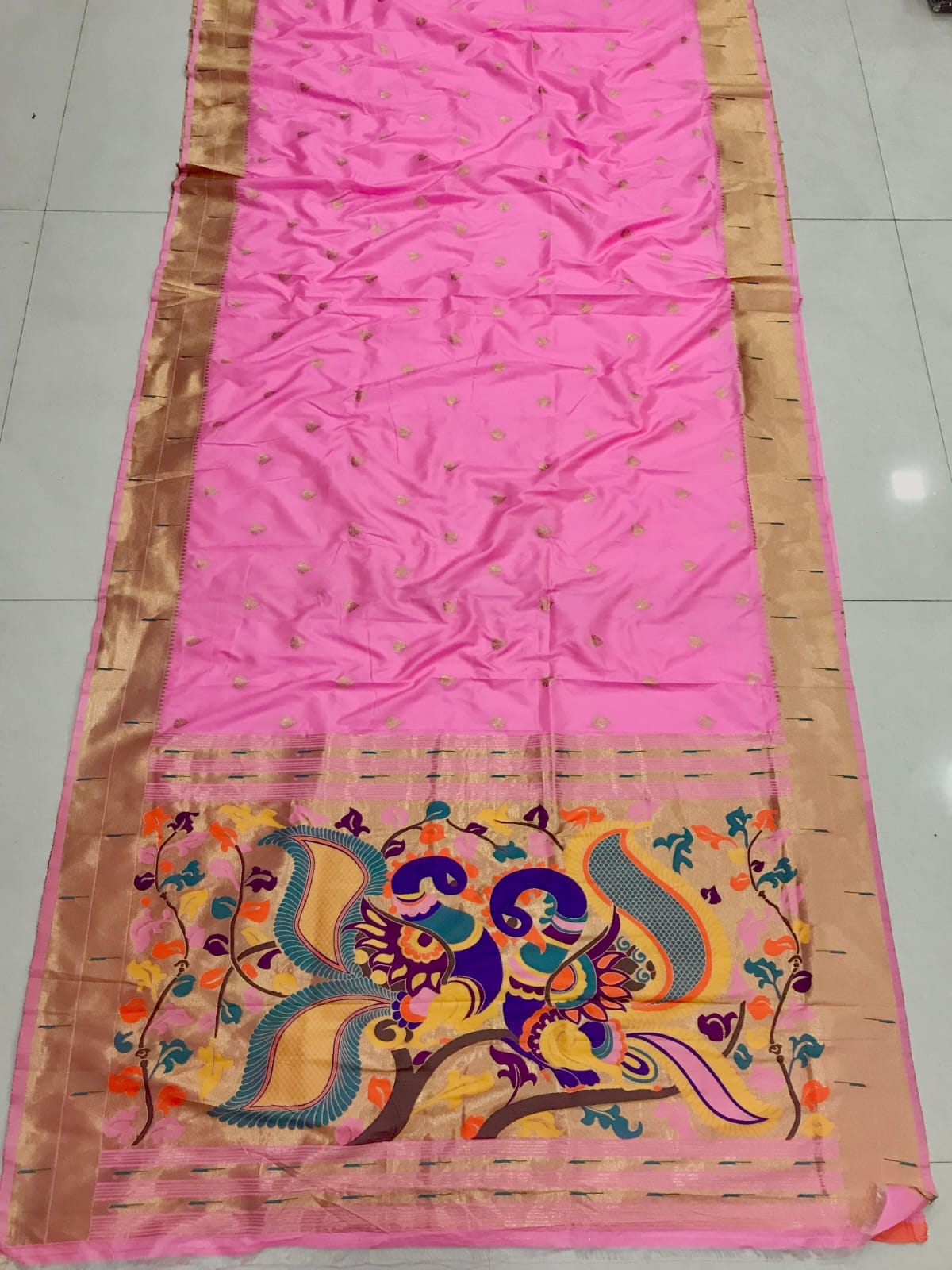 pink color paithani silk saree with blouse online